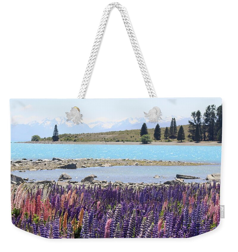 Flowers Weekender Tote Bag featuring the photograph Beautiful Lupins at Lake Tekapo ,New Zealand by Pla Gallery