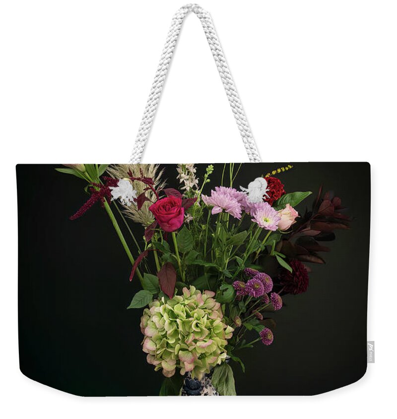 Bouquet Weekender Tote Bag featuring the photograph Beautiful picking bouquet in Dutch Delft blue by Marjolein Van Middelkoop