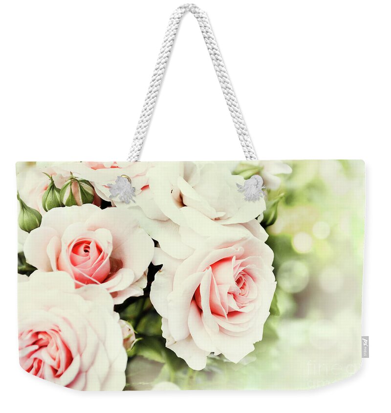 Flower Weekender Tote Bag featuring the photograph Beautiful pink roses in garden by Jelena Jovanovic