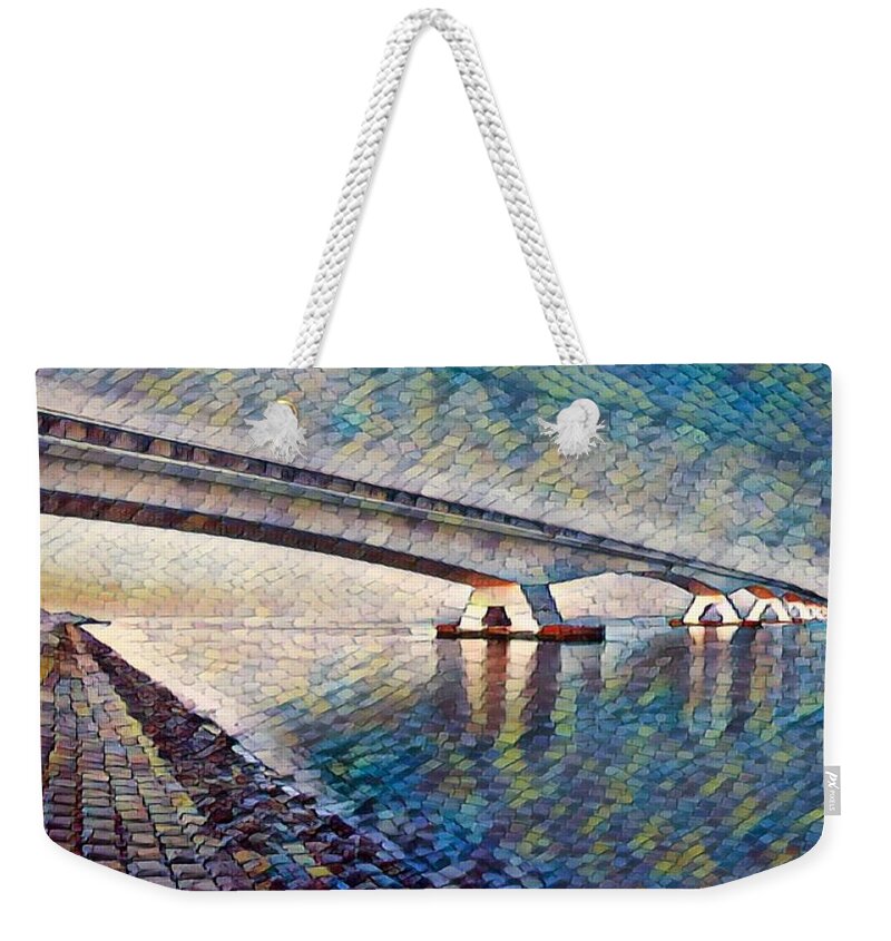Bridge Weekender Tote Bag featuring the painting Beautiful Serene zen Yoga Bridge Impressionism 2 by Tony Rubino