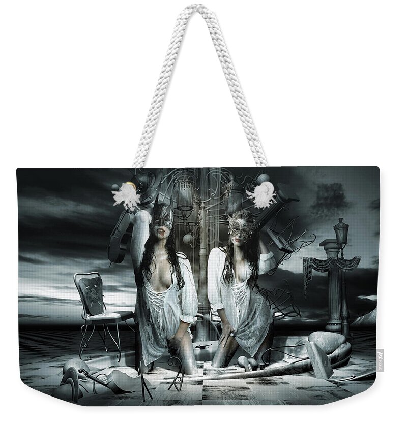 Surrealism Art Gothic Artist Digital 3d Goth Fantasy Landscape Matte Painting Photography Computer Weekender Tote Bag featuring the digital art Beauty and the beast Dissociative identity disorder by George Grie