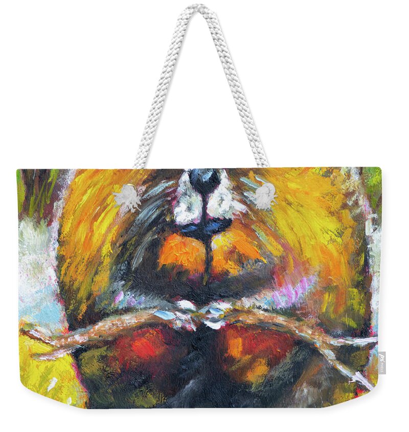 Beaver Weekender Tote Bag featuring the painting Beaver by Mike Bergen