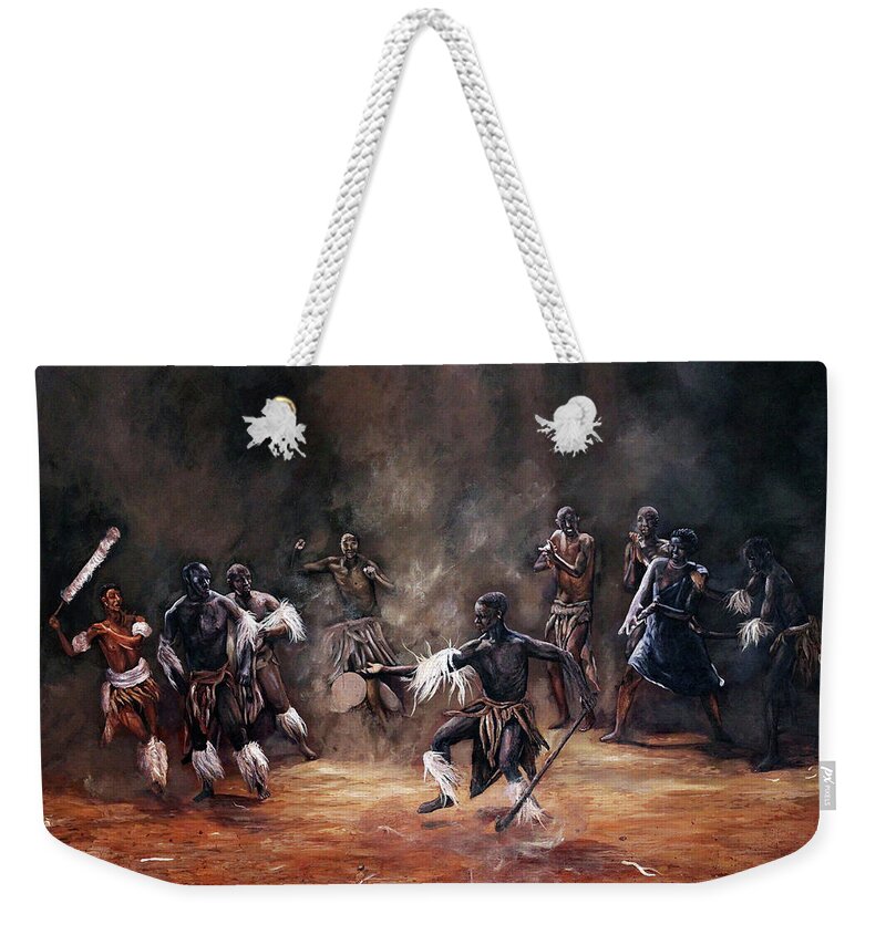 African Art Weekender Tote Bag featuring the painting Becoming A King by Ronnie Moyo