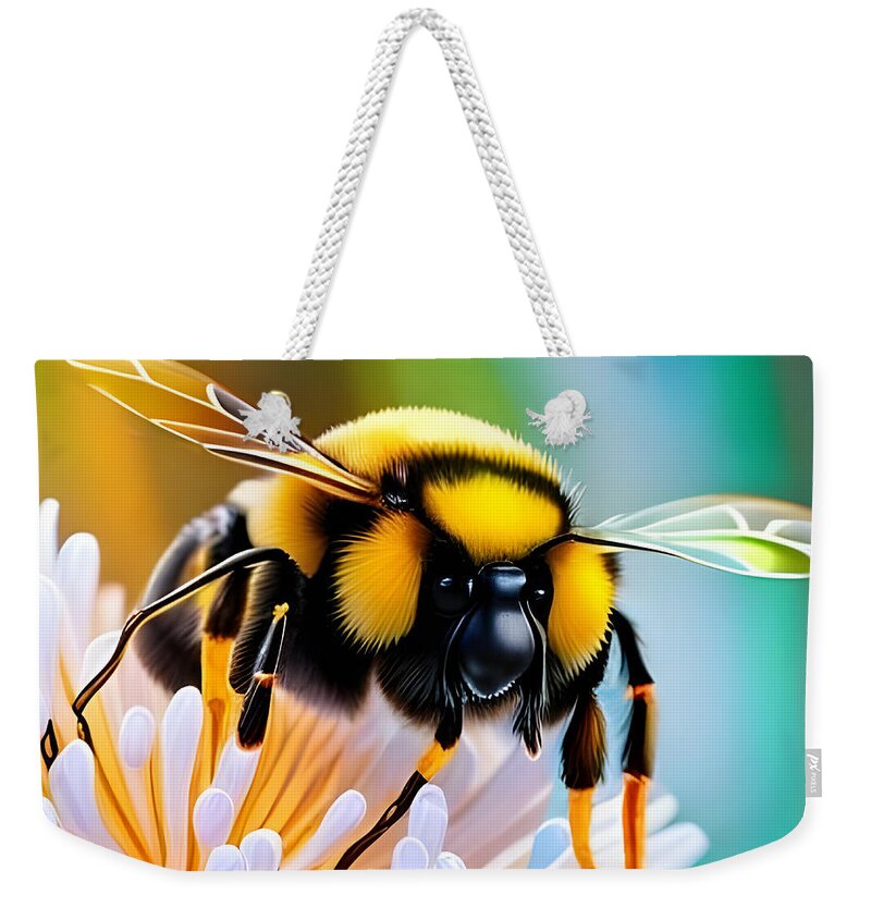 Ai Weekender Tote Bag featuring the digital art Bee and Flower by Cindy's Creative Corner