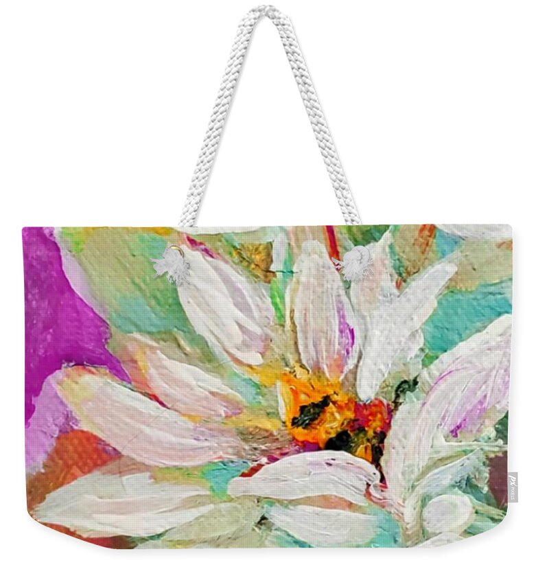 Bees Weekender Tote Bag featuring the painting Bees and Flowers And Leaves by Lisa Kaiser