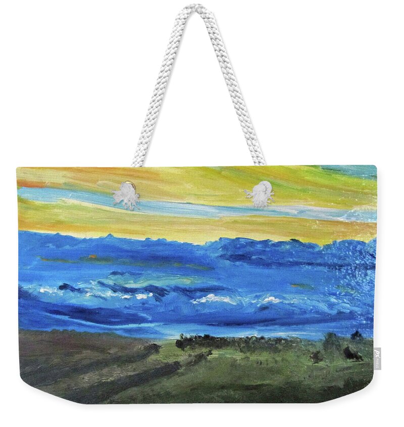Landscape Weekender Tote Bag featuring the painting Before the Rain by Linda Feinberg