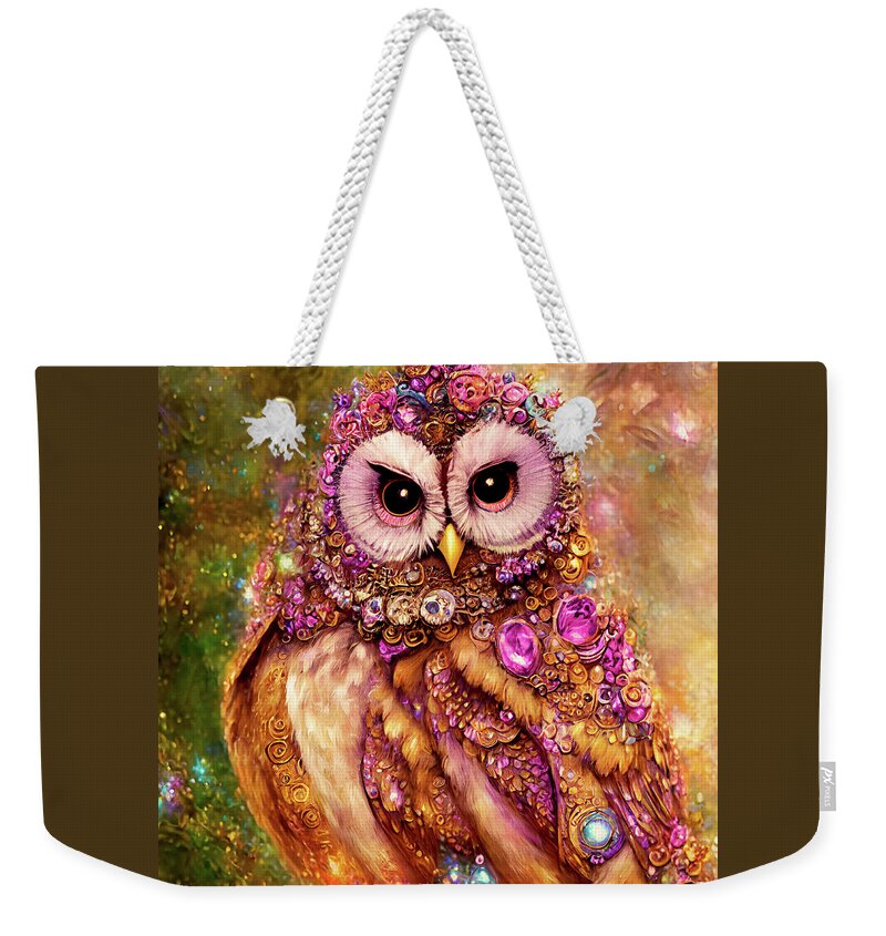 Owls Weekender Tote Bag featuring the digital art Bejeweled Owl by Peggy Collins