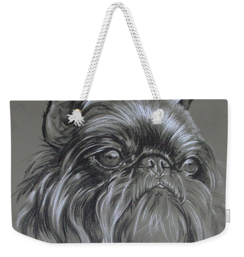 Toy Group Weekender Tote Bag featuring the drawing Belgian Griffon Portrait by Barbara Keith