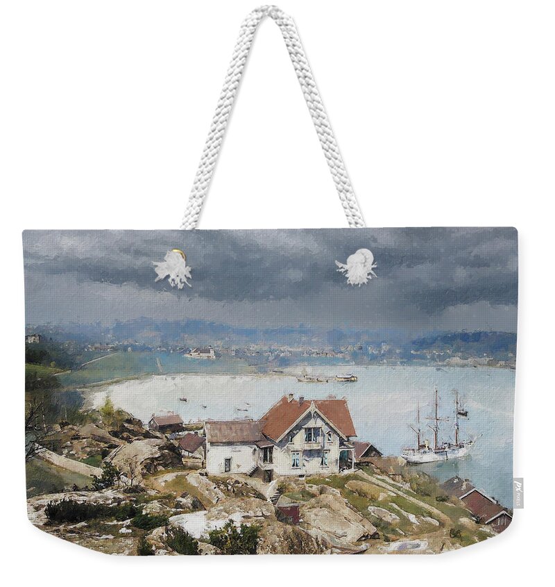 Belgica Weekender Tote Bag featuring the digital art Belgica in Sandefjord c. 1900 by Geir Rosset