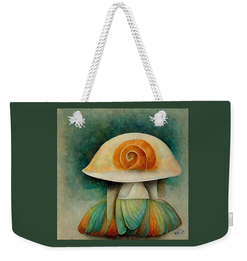 Mushroom Weekender Tote Bag featuring the digital art Bell Bottomed Shroom by Vicki Noble