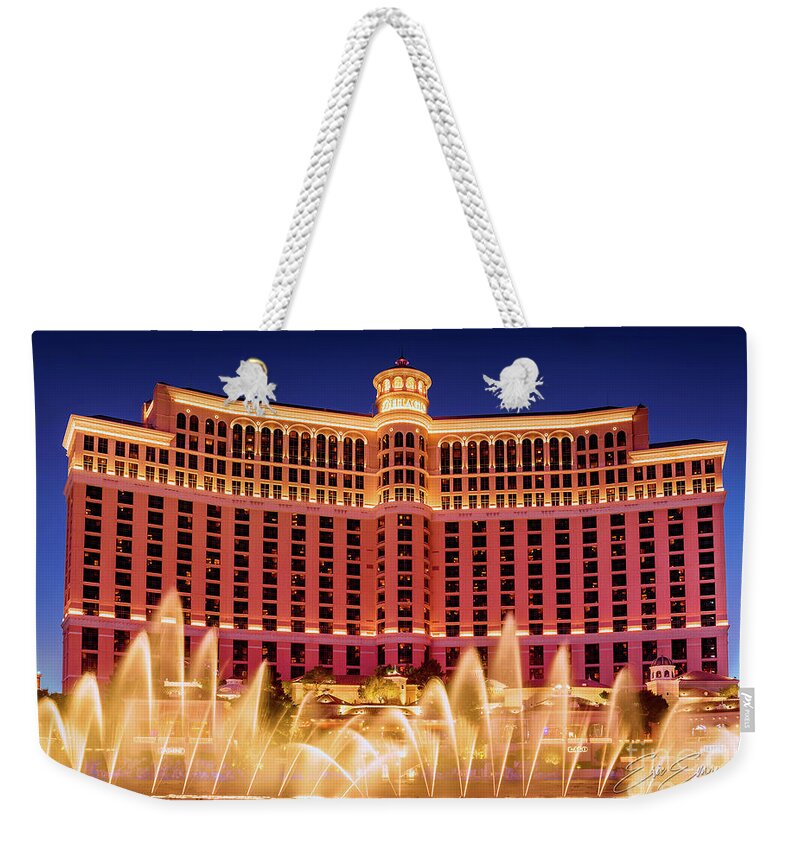Post Card Weekender Tote Bag featuring the photograph Bellagio Fountains Arches at Dusk Post Card by Aloha Art