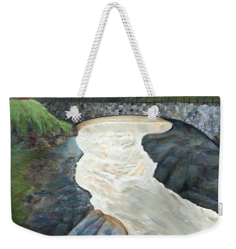 Stream Weekender Tote Bag featuring the painting Bellows Falls VT by Deborah Naves