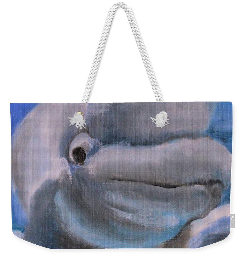 Beluga Weekender Tote Bag featuring the painting Beluga Whale Underwater Painting Series by Donna Tuten