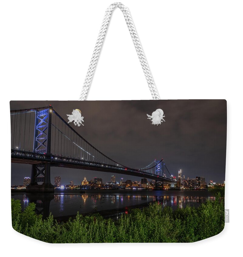 Bridge Weekender Tote Bag featuring the photograph Ben Franklin Bridge From Cooper's Poynt by Kristia Adams