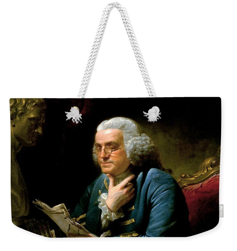 Benjamin Franklin Weekender Tote Bag featuring the painting Ben Franklin by War Is Hell Store