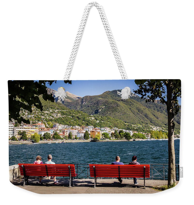Locarno Weekender Tote Bag featuring the photograph Bench in Locarno by Craig A Walker