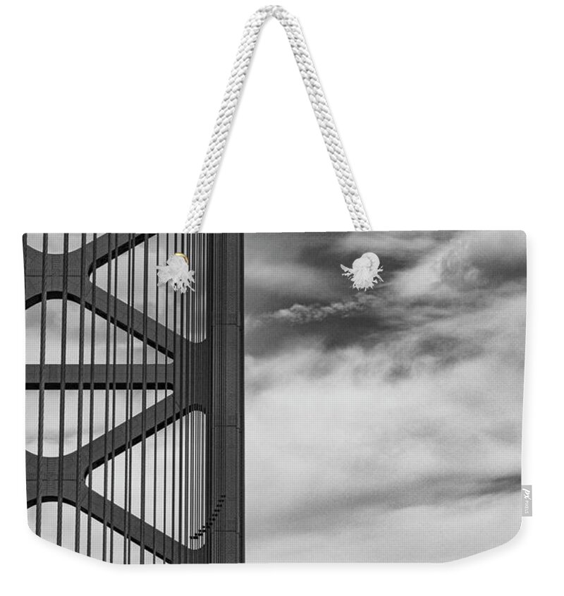 Philadelphia Weekender Tote Bag featuring the photograph Benjamine Franklin Suspension Bridge and Lamp Post 2 by Bob Phillips