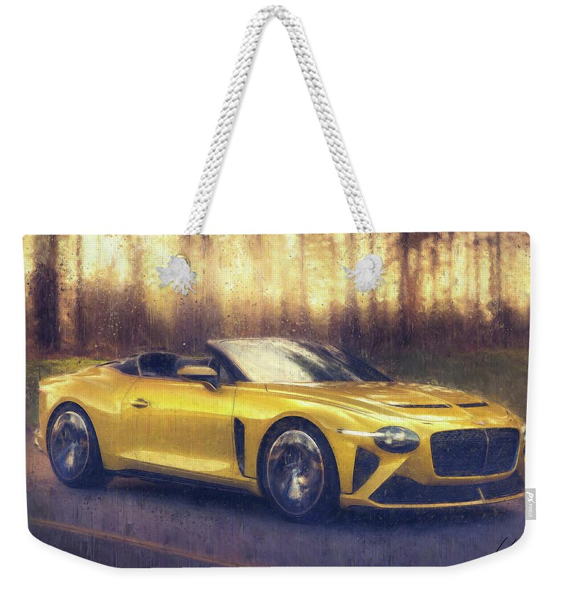 Car Weekender Tote Bag featuring the painting Bentley Mulliner Bacalar painting by Vart by Vart