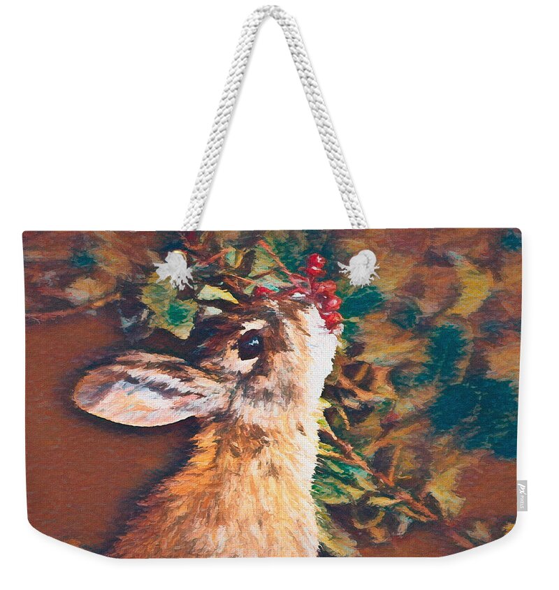 Rabbit Weekender Tote Bag featuring the digital art Berry Bunny DP1 by Ernest Echols