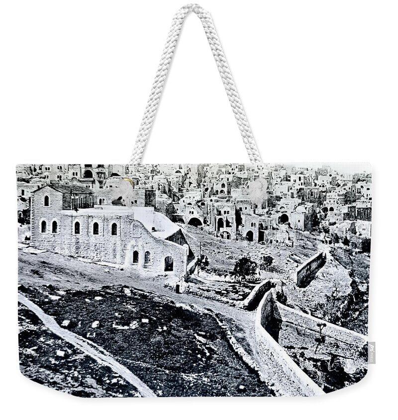 Bethlehem Weekender Tote Bag featuring the photograph Bethlehem City and Fields in 1900 by Munir Alawi