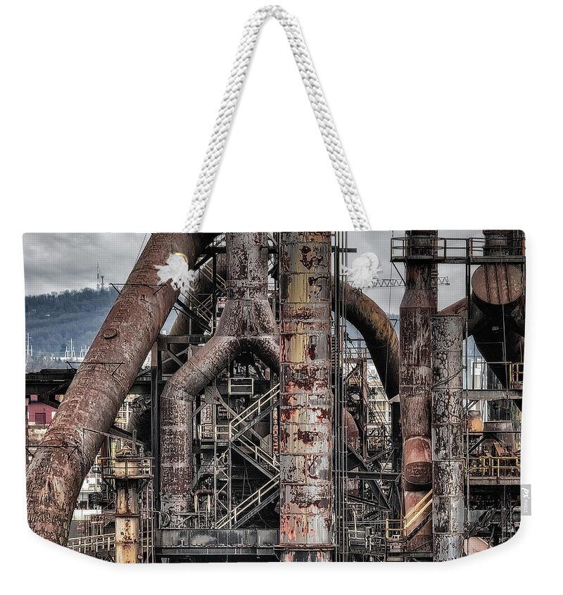 Bethlehem Weekender Tote Bag featuring the photograph Bethlehem Steel PA Up Close by Susan Candelario