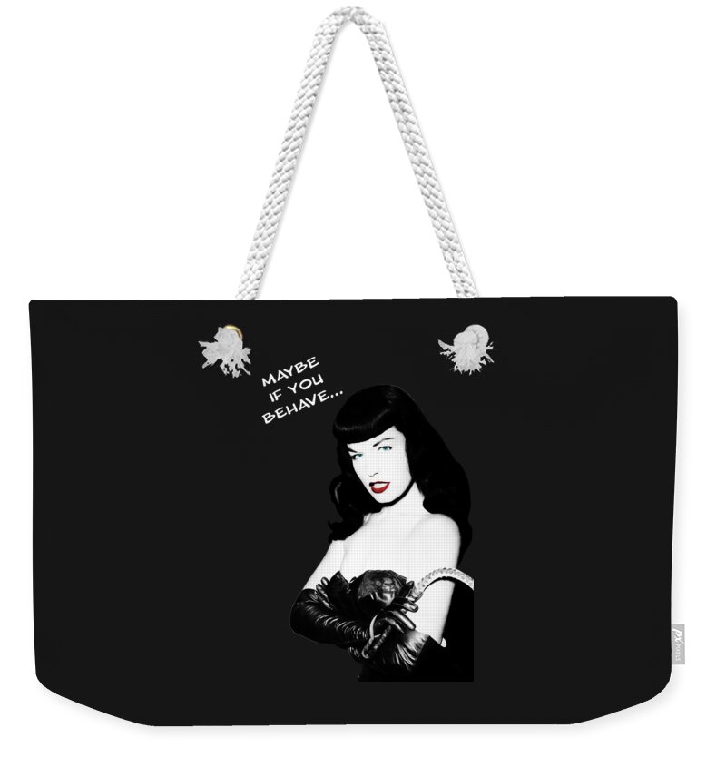 Bettie Page Weekender Tote Bag featuring the photograph Bettie and her Whip by Franchi Torres