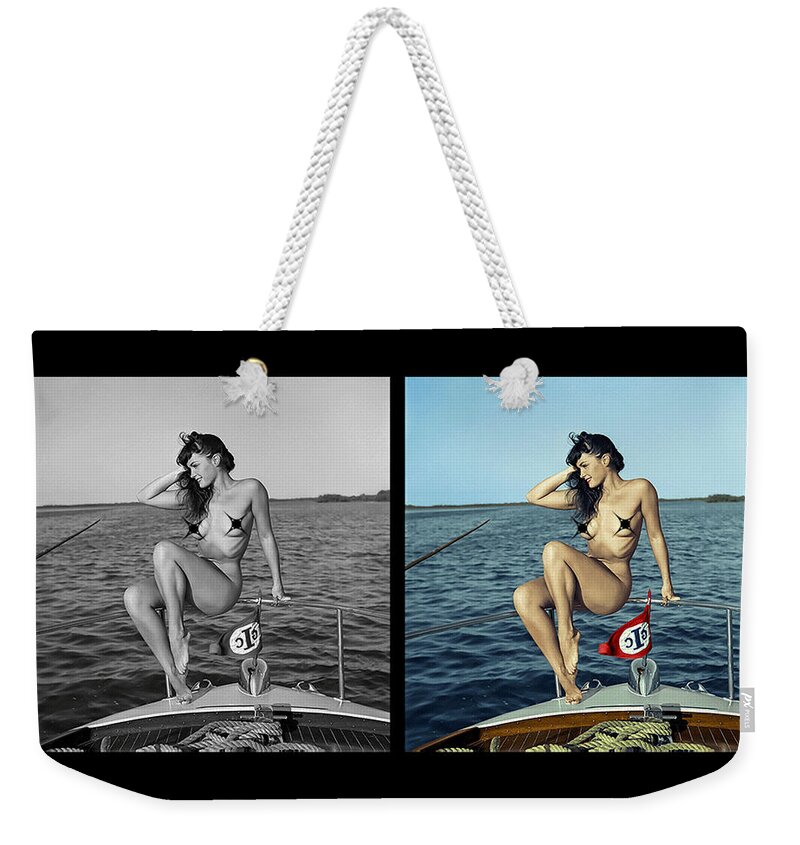 Bettiepage Weekender Tote Bag featuring the photograph Bettie Page Colorization by Franchi Torres
