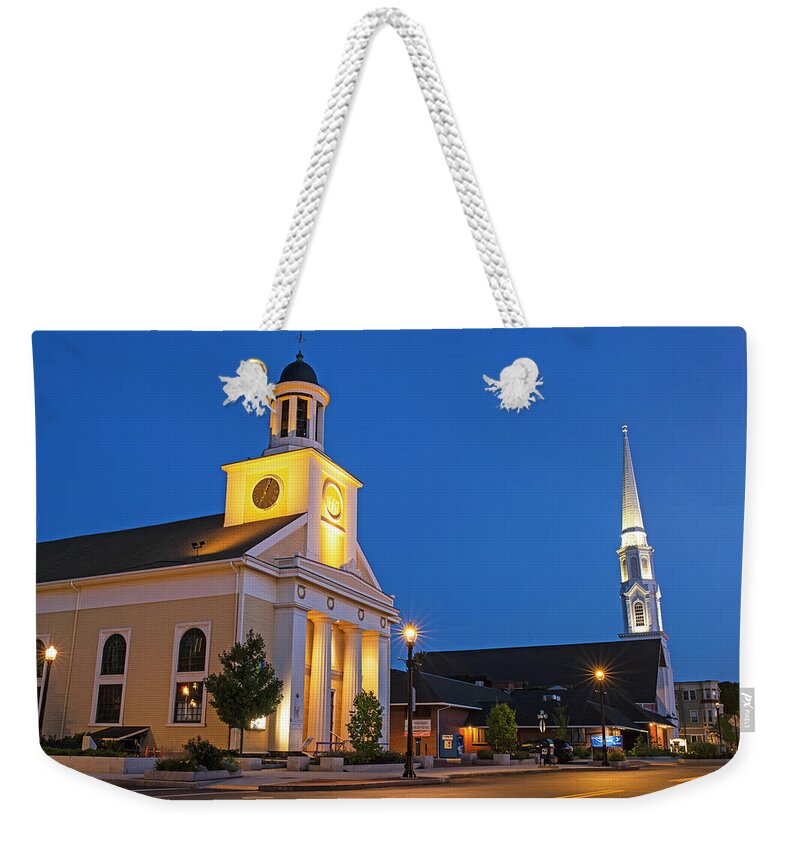 Beverly Weekender Tote Bag featuring the photograph Beverly Massachusetts First Parish Church Unitarian and First Baptist Church Cabot Street by Toby McGuire