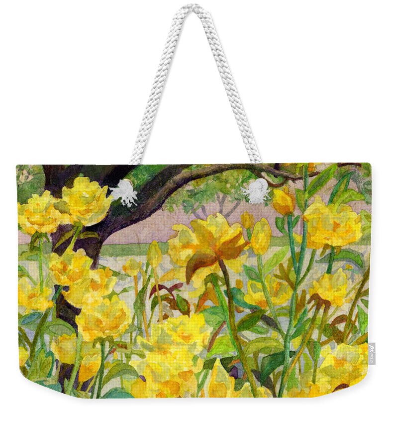 Tamu Weekender Tote Bag featuring the painting Beyond Rose Garden - In Bloom by Hailey E Herrera