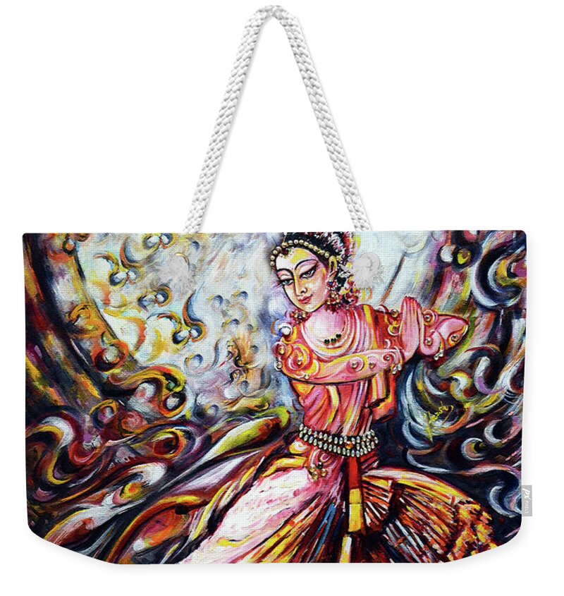 Bharatnatyam Weekender Tote Bag featuring the painting devotion - Bharatnatyam dance by Harsh Malik