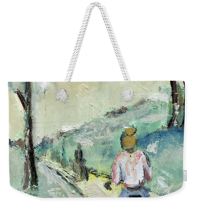  Bicyclists Weekender Tote Bag featuring the painting Bicycle Path by Sharon Sieben