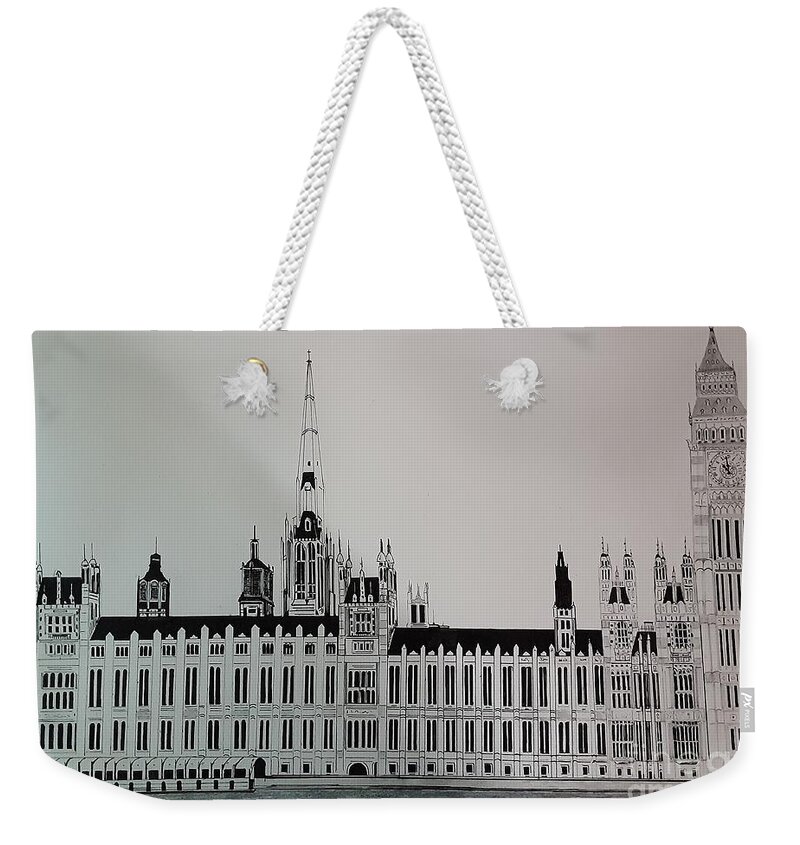 Original Weekender Tote Bag featuring the drawing Big Ben by Donald Northup