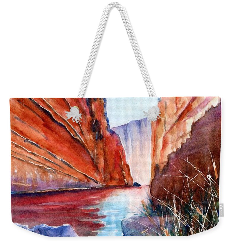Santa Elena Canyon Weekender Tote Bag featuring the painting Big Bend Texas Santa Elena Canyon by Carlin Blahnik CarlinArtWatercolor