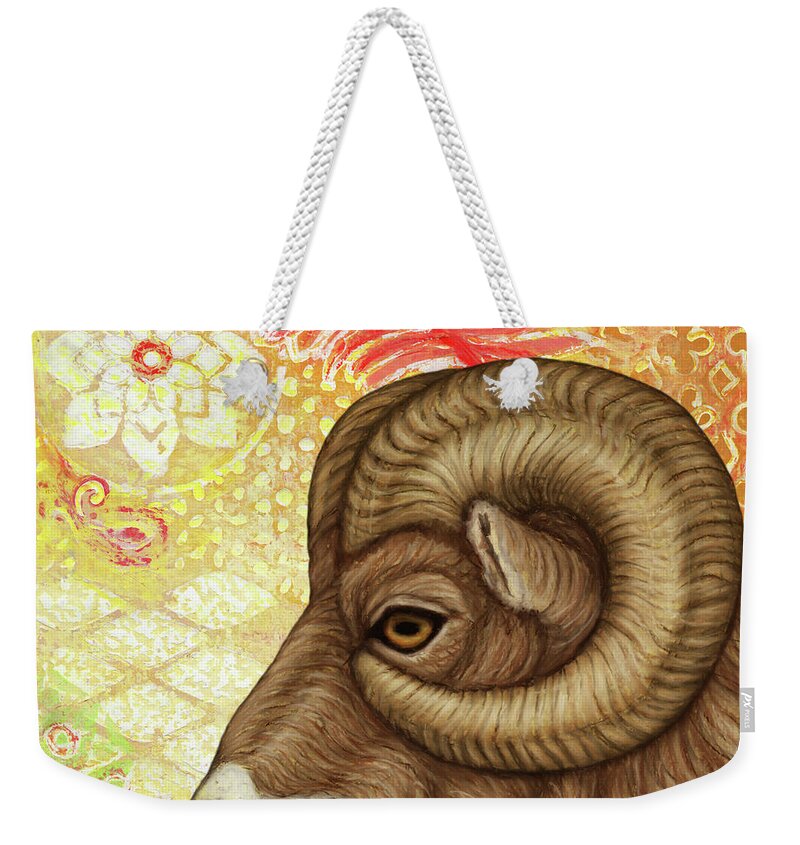 Ram Weekender Tote Bag featuring the painting Big Horn Ram Abstract by Amy E Fraser
