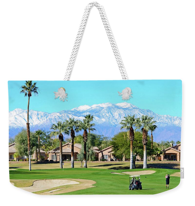Indio Weekender Tote Bag featuring the photograph Big Rock Golf Course 6th Green Approach Shot by Chris Casas