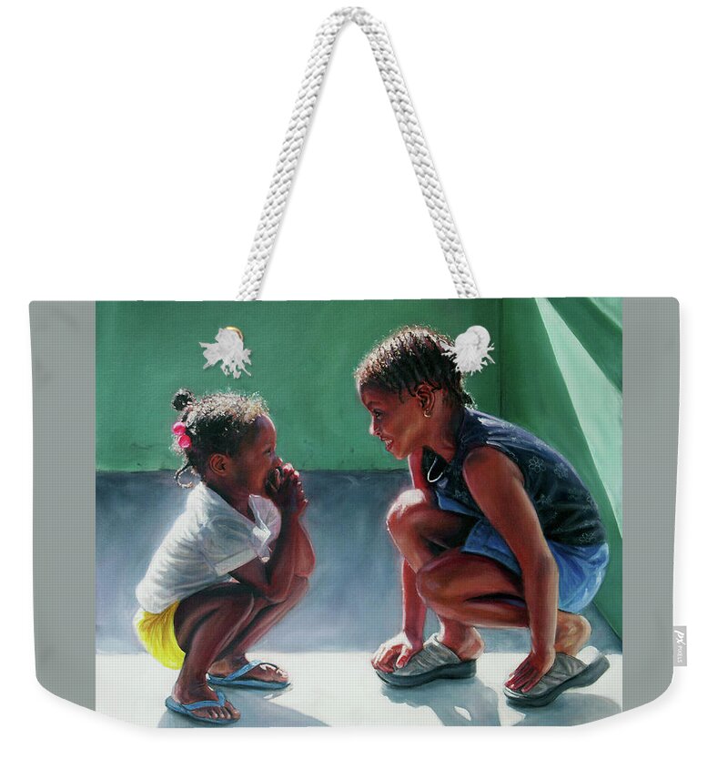Children Weekender Tote Bag featuring the painting Big Sister by Jonathan Guy-Gladding JAG