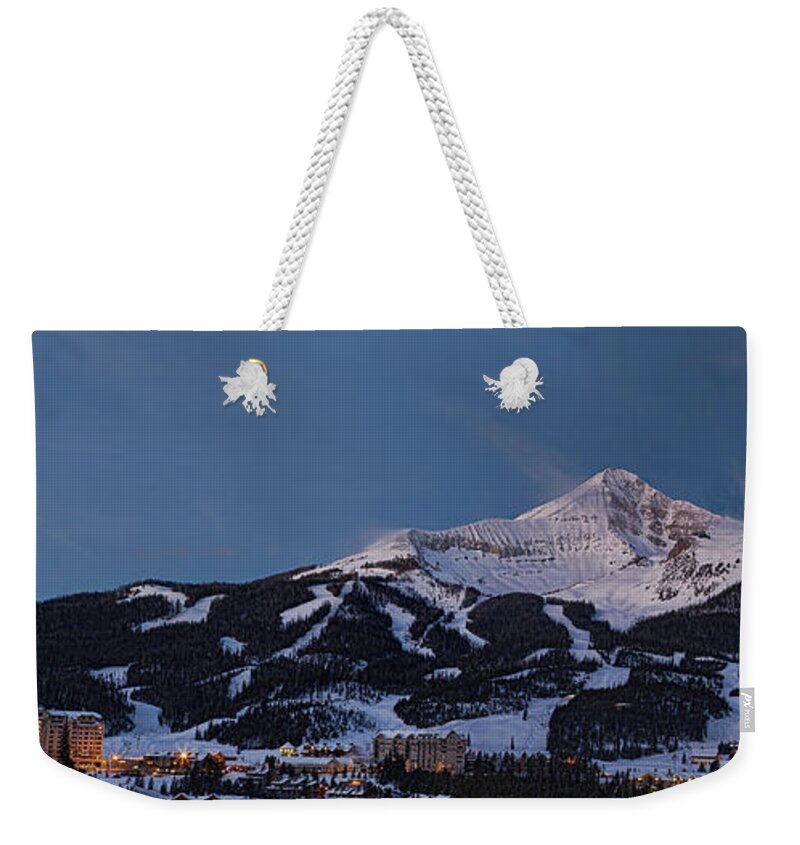 Mountain Village Weekender Tote Bag featuring the photograph Big Sky Mountain Village at Dawn by Mark Harrington
