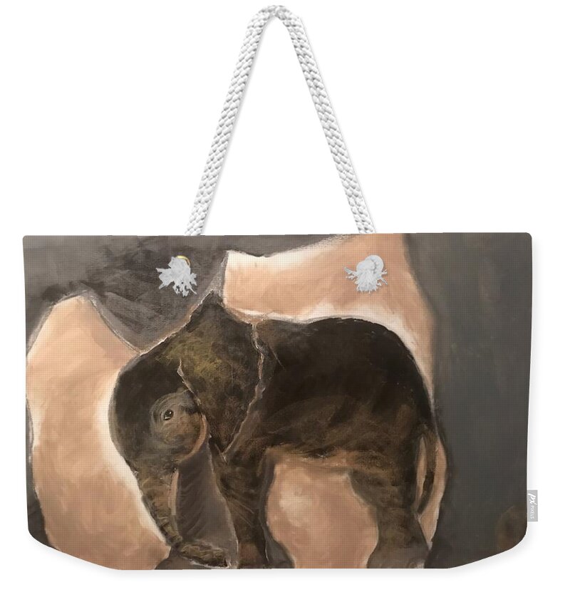  Weekender Tote Bag featuring the mixed media Big/Small by Angie ONeal
