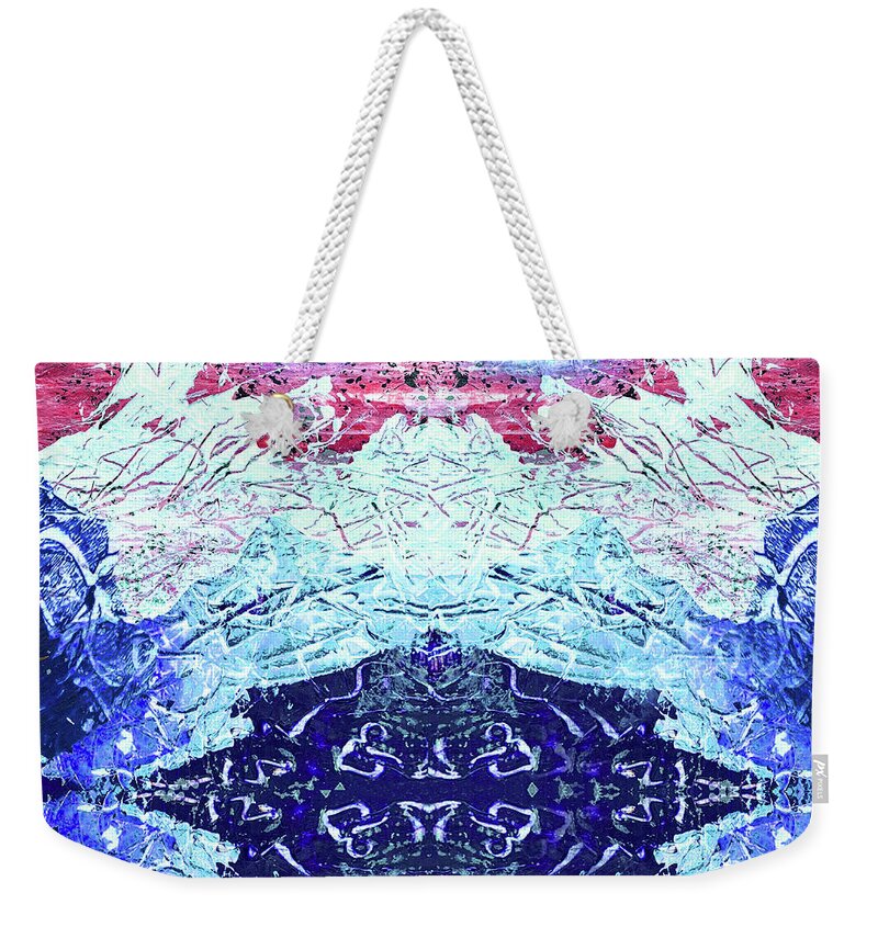 Square Abstract Weekender Tote Bag featuring the mixed media Big Square Abstract Red White and Blue by Lorena Cassady