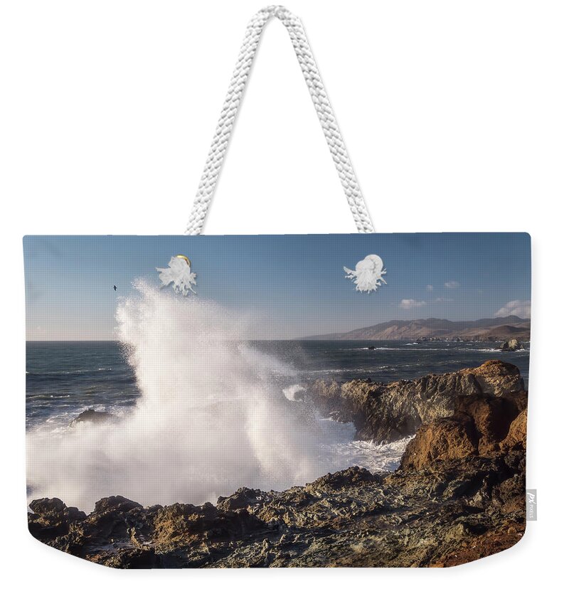 Wave Weekender Tote Bag featuring the photograph Big Waves in Sunny California by Michele Cornelius