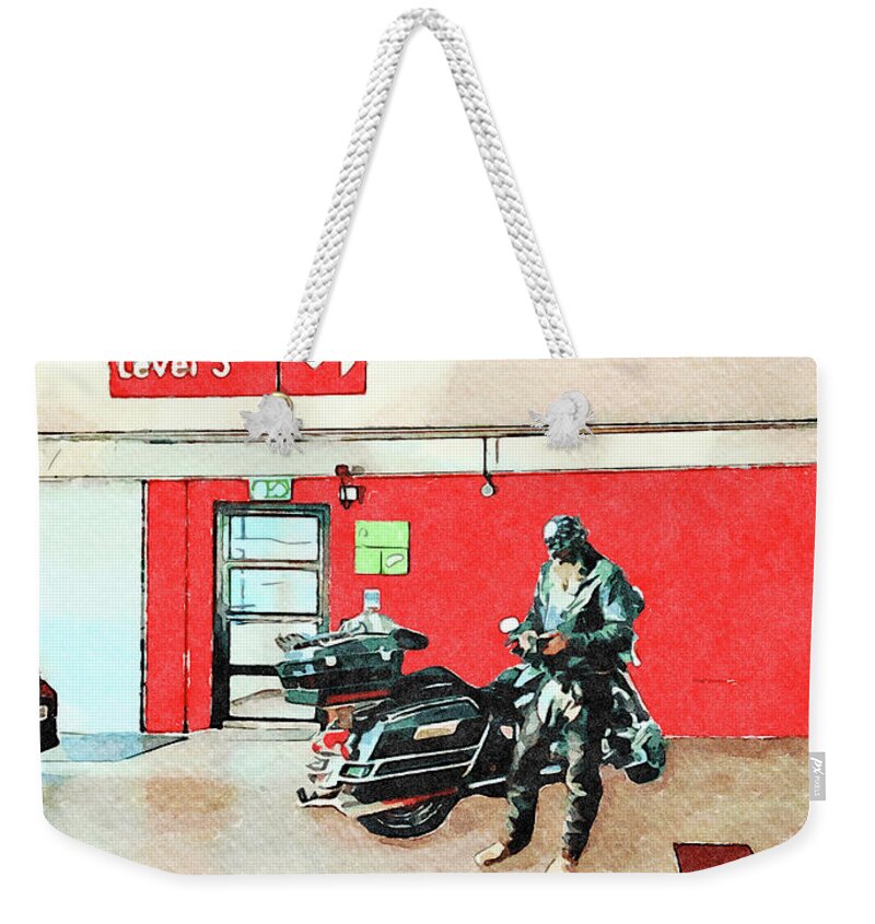 Bike Weekender Tote Bag featuring the mixed media Bike Parking Watercolor Painting by Shelli Fitzpatrick