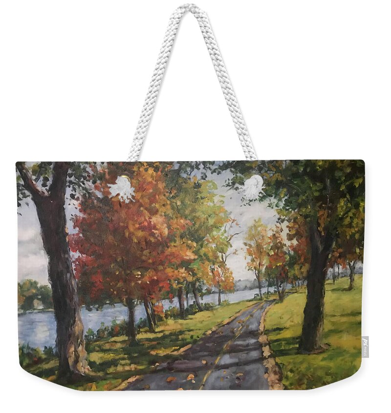 Landscape Weekender Tote Bag featuring the painting Bike Path by Ingrid Dohm