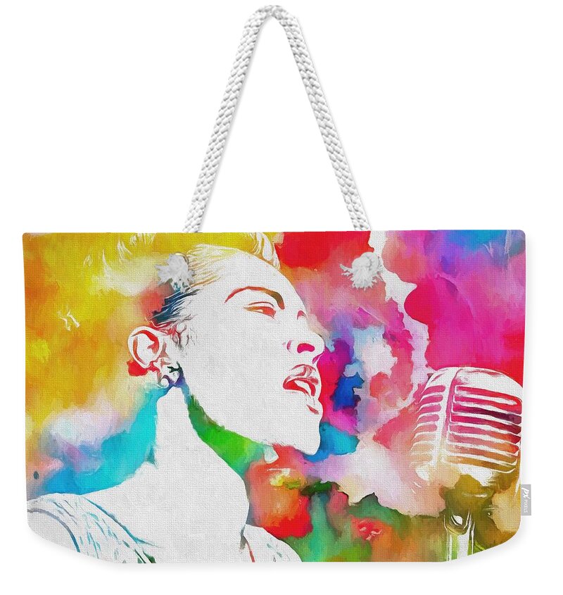 Billie Holiday Color Tribute Weekender Tote Bag featuring the painting Billie Holiday Color Tribute by Dan Sproul