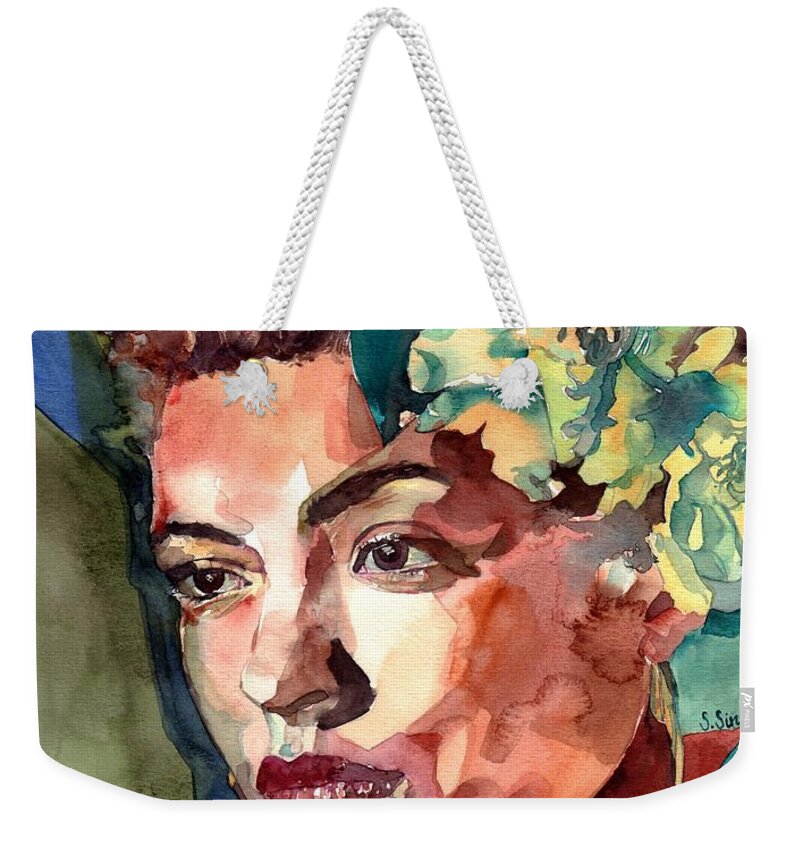 Billie Holiday Weekender Tote Bag featuring the painting Billie Holiday Portrait by Suzann Sines