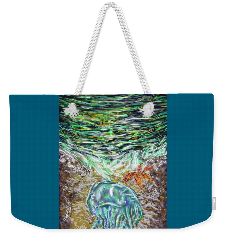  Seascape Weekender Tote Bag featuring the digital art Bioluminescence by Angela Weddle