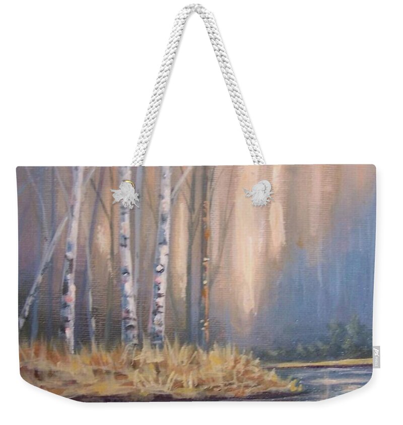 Birch Reflections Weekender Tote Bag featuring the painting Birch Reflections by Paul Henderson