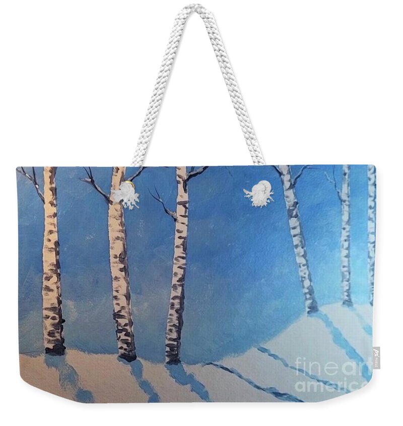 Birch Trees Weekender Tote Bag featuring the painting Birch Trees in Snow by Stacy C Bottoms