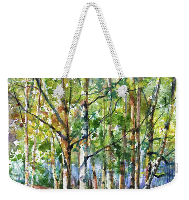 Birch Trees Weekender Tote Bag featuring the painting Birch Trees by Patricia Allingham Carlson