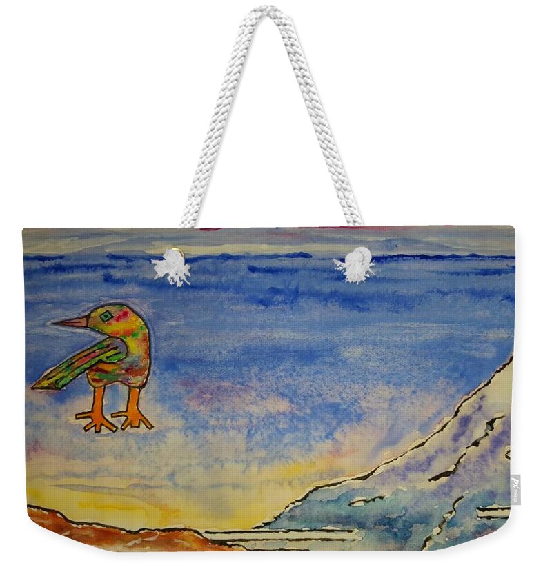Watercolor Weekender Tote Bag featuring the painting Bird and Mountain by John Klobucher
