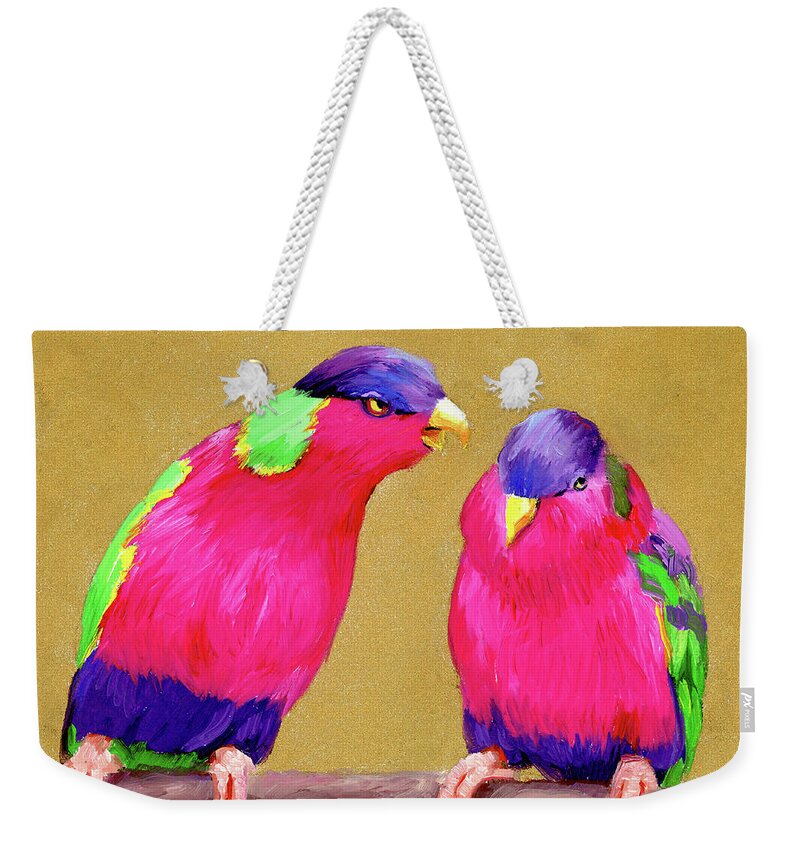 Bird Weekender Tote Bag featuring the painting Bird Blurbs by Alice Leggett